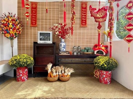 Mẹt tre trang trí là món đồ decor tết truyền thống